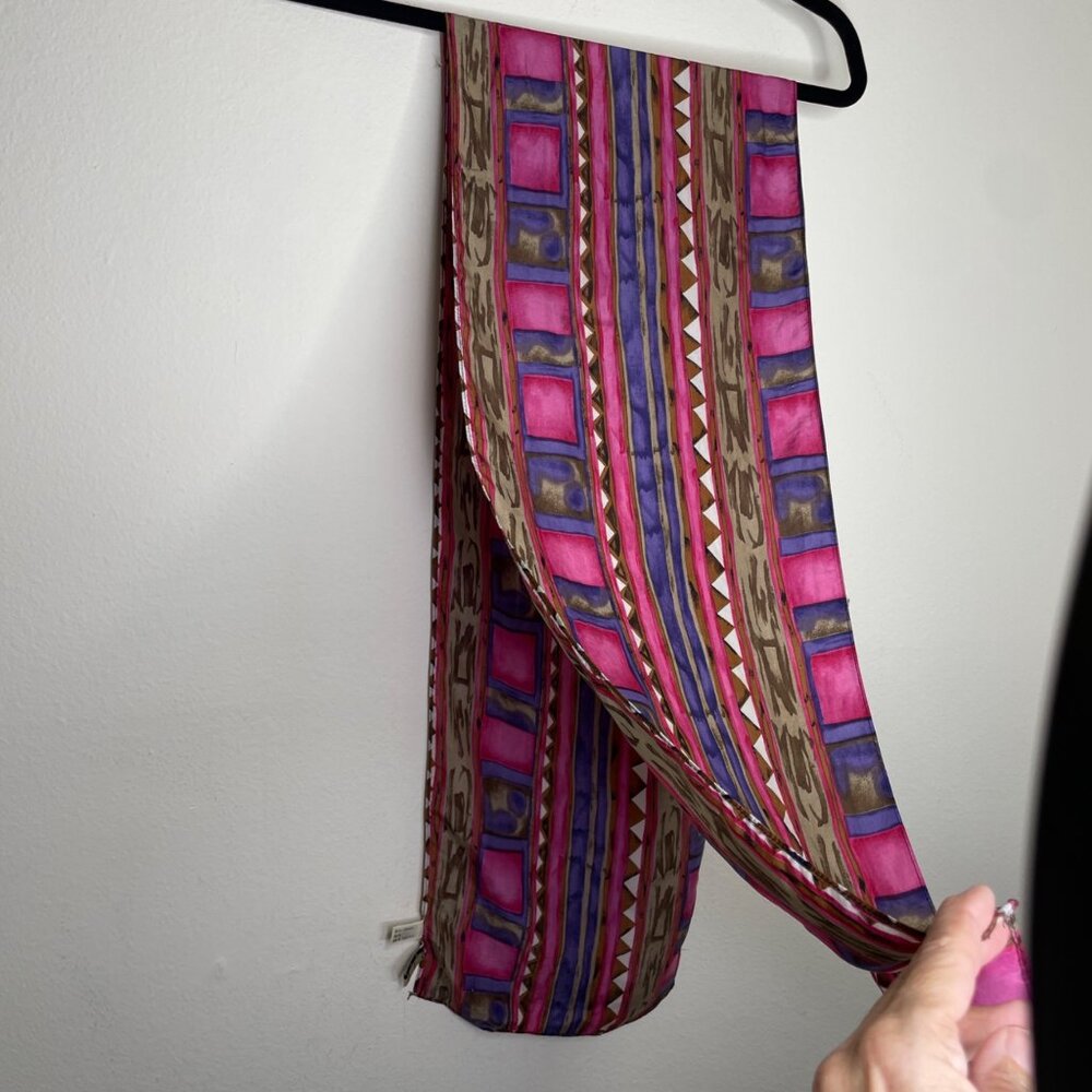 Vintage New York Studio Silk‎ Scarf With Bold Geometric Design Made In Korea